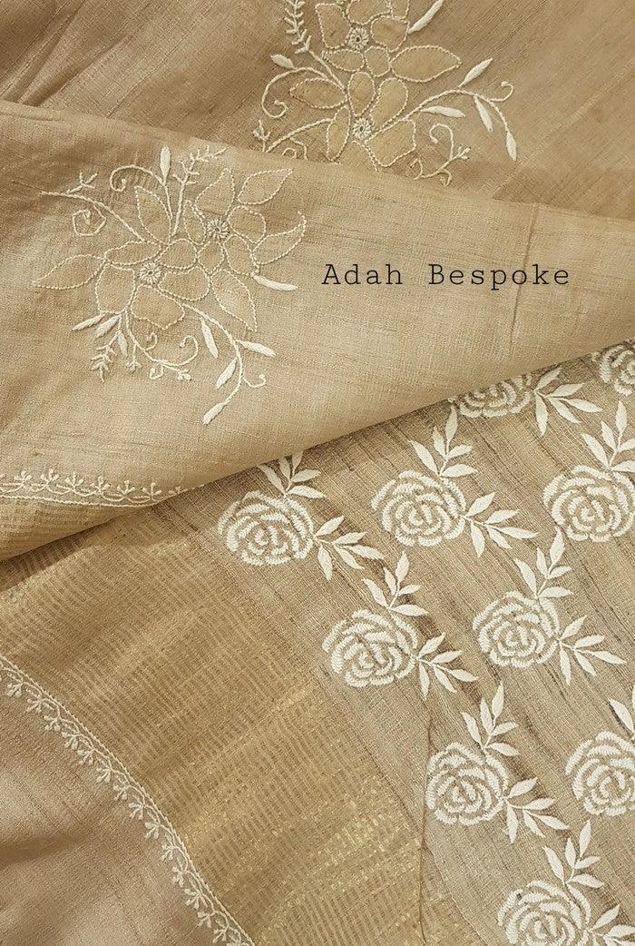 Designer Tussar Silk Saree - Adah Chikankari