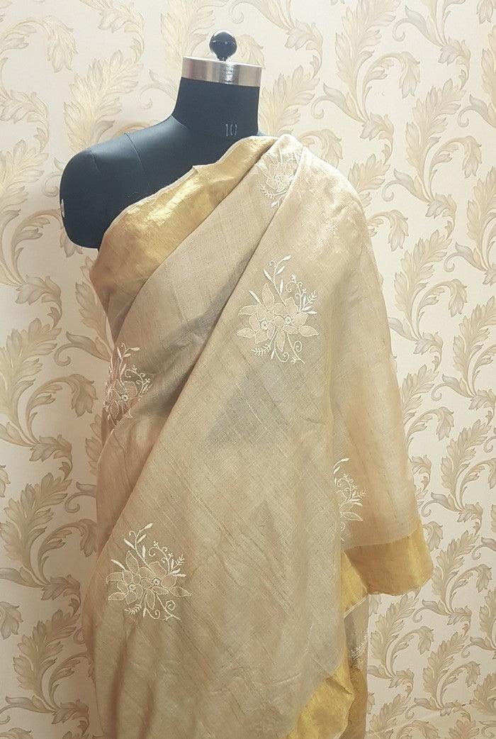 Designer Tussar Silk Saree - Adah Chikankari