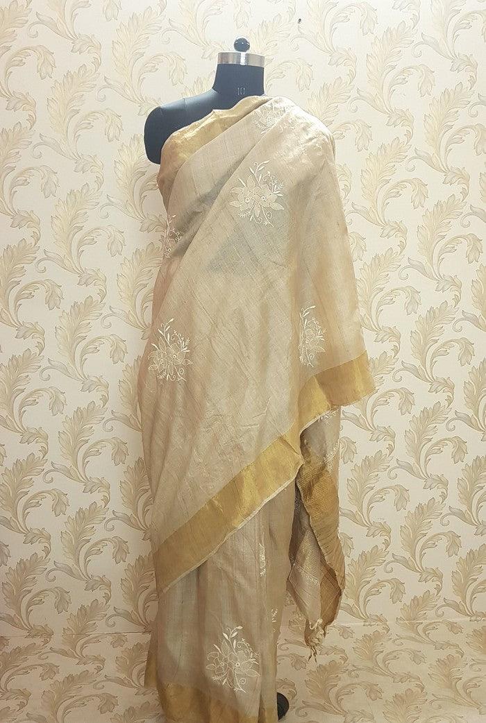 Designer Tussar Silk Saree - Adah Chikankari