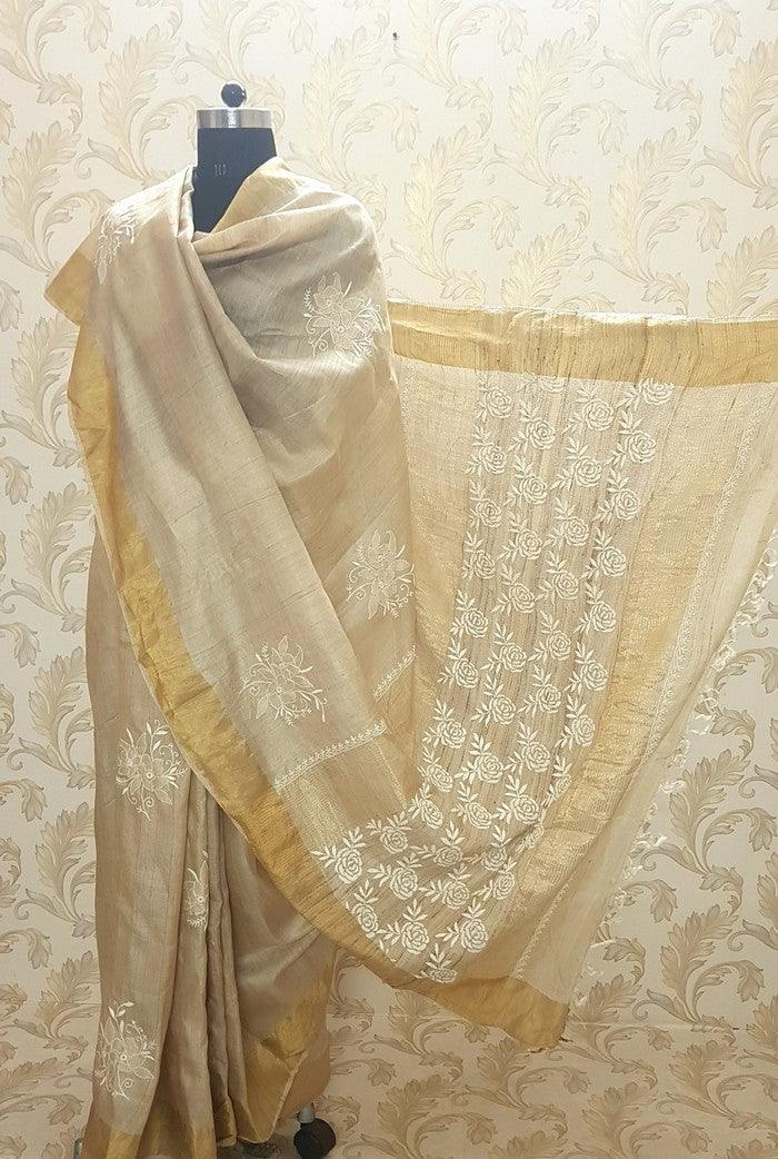 Designer Tussar Silk Saree - Adah Chikankari