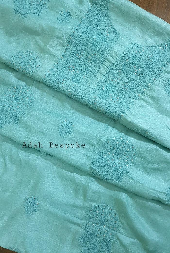 Chikankari Tussar Silk Set ( Do Taar ) - Adah Chikankari