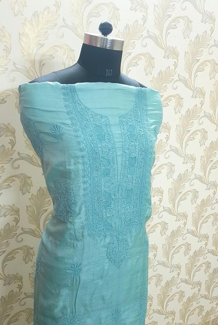 Chikankari Tussar Silk Set ( Do Taar ) - Adah Chikankari