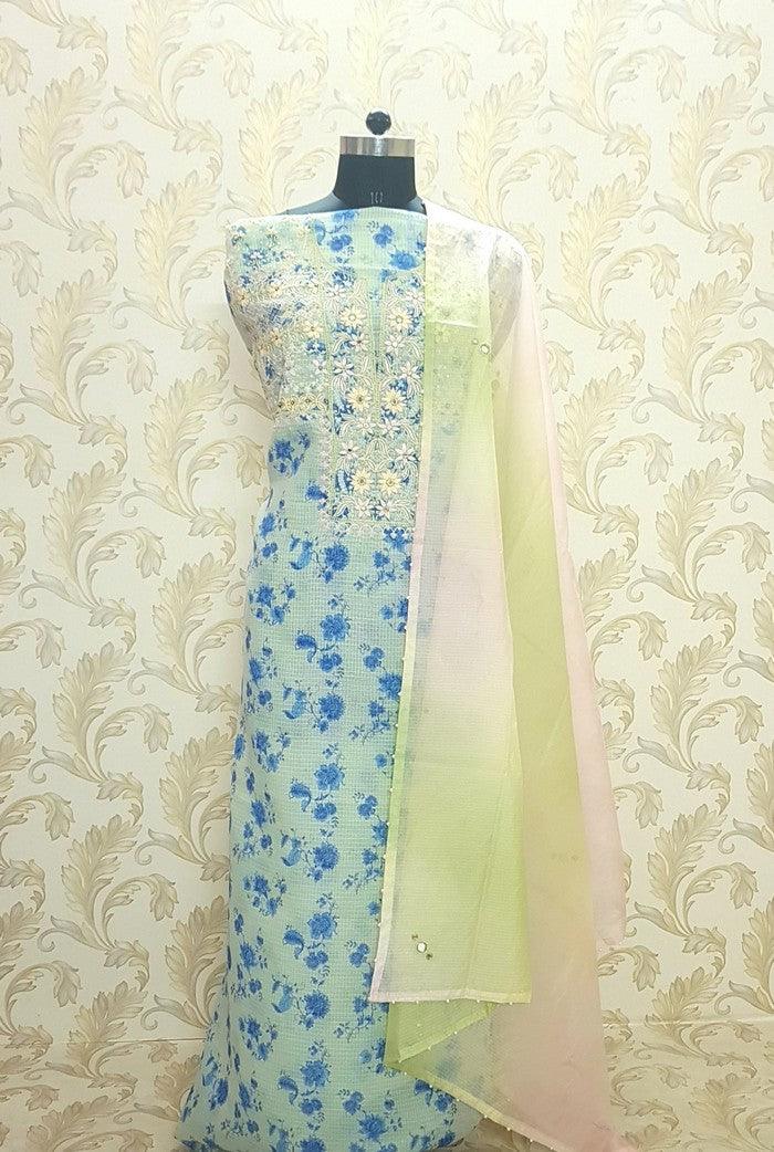 Chikankari Kota Silk Suit ( 2 Piece ) - Adah Chikankari