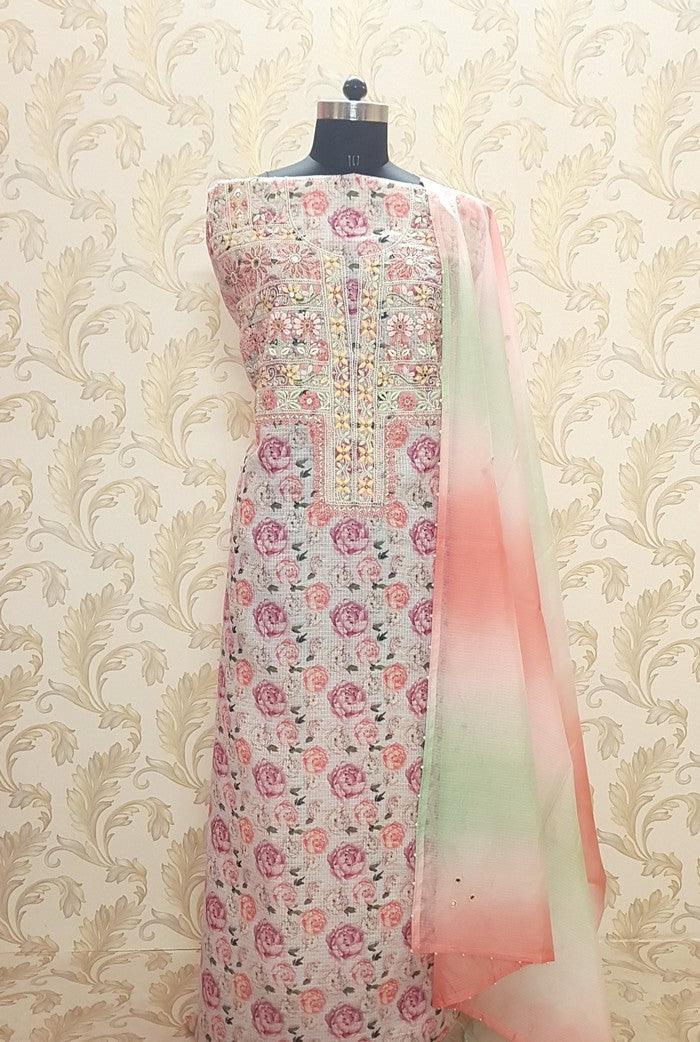 Chikankari Kota Silk Suit ( 2 Piece ) - Adah Chikankari