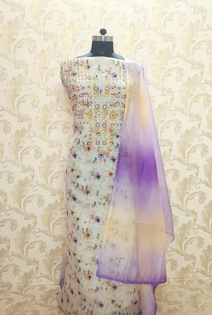 Chikankari Kota Silk Suit ( 2 Piece ) - Adah Chikankari