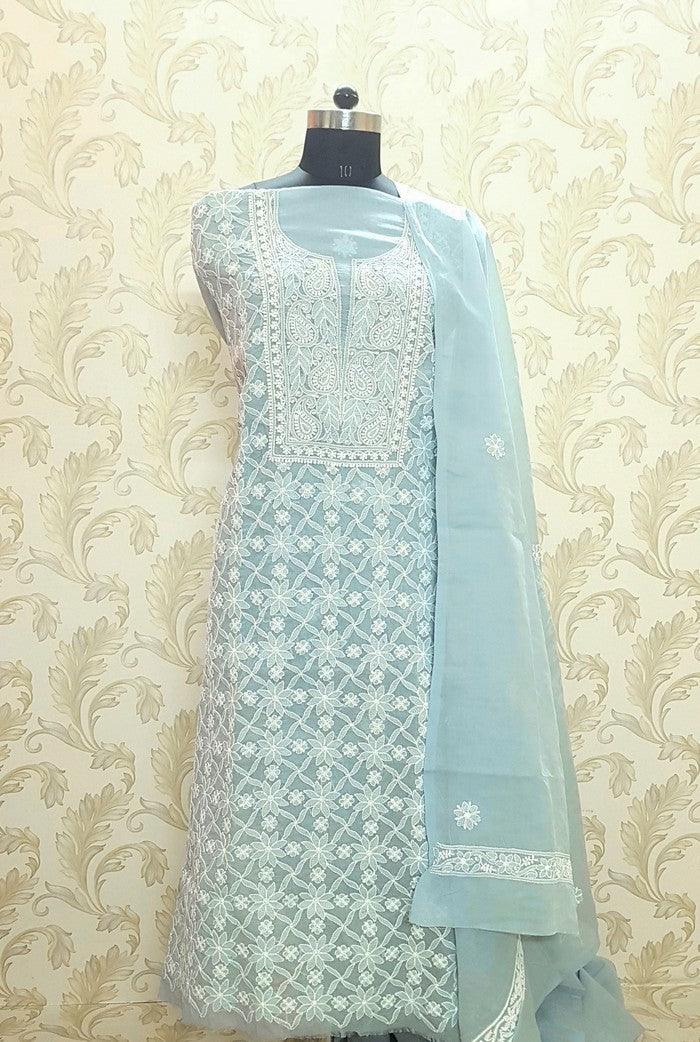 Chikankari Cotton Suit ( Cotton Dupatta ) - Adah Chikankari