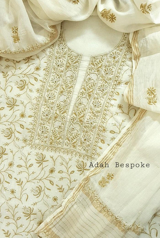 Premium Maheshwari Cotton Set ( Pearl Work ) - Adah Chikankari