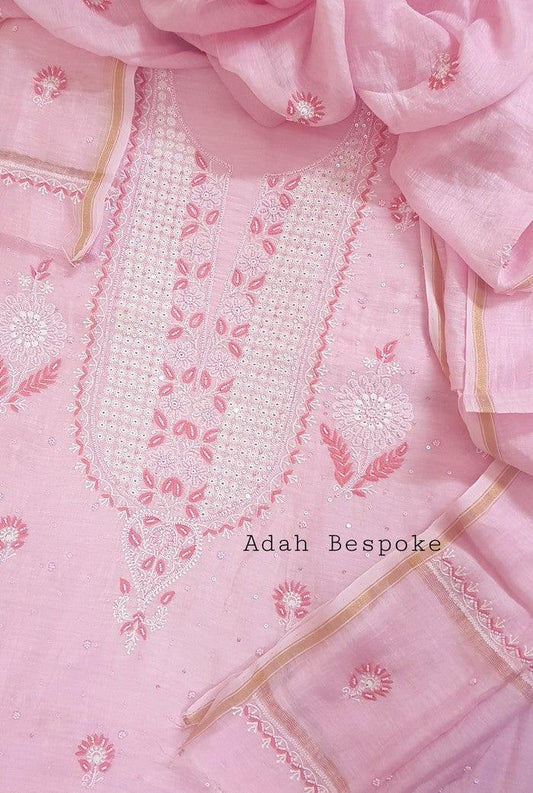 Chikankari Linen Suit ( Pearl Work ) - Adah Chikankari
