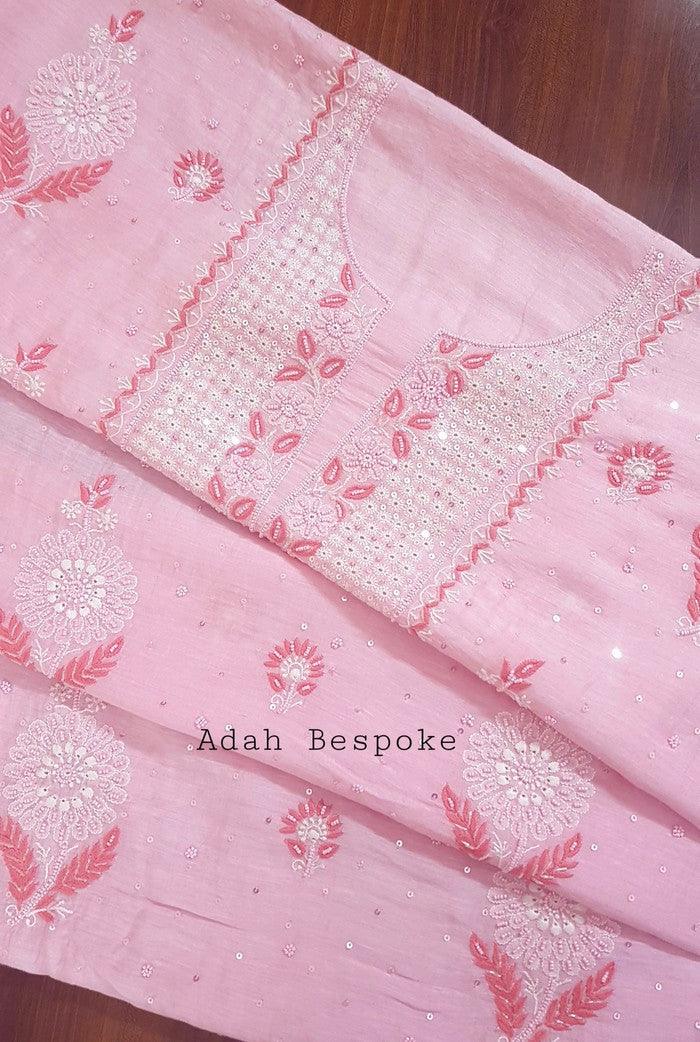 Chikankari Linen Suit ( Pearl Work ) - Adah Chikankari