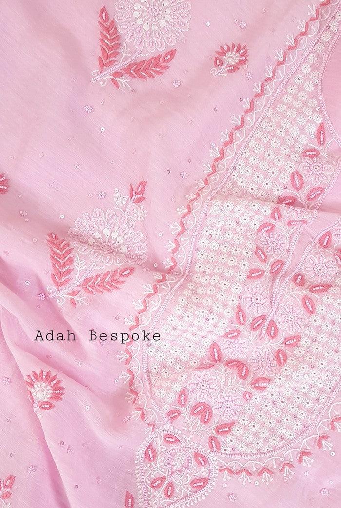 Chikankari Linen Suit ( Pearl Work ) - Adah Chikankari