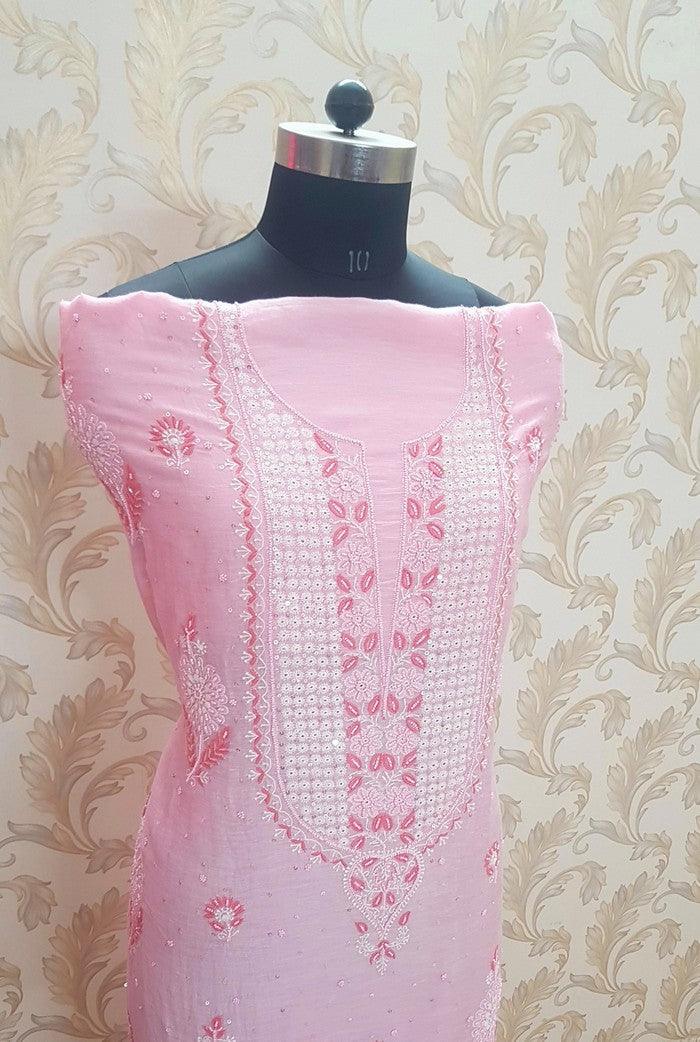 Chikankari Linen Suit ( Pearl Work ) - Adah Chikankari
