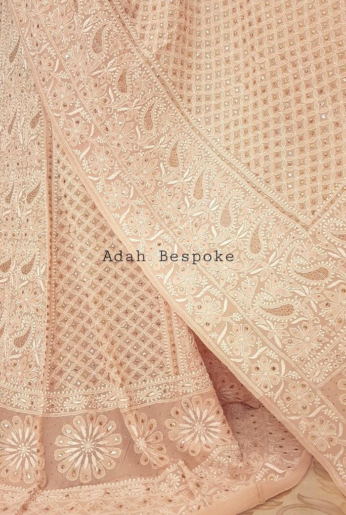 Rosegold Pure Georgette Chikankari Lehenga - Adah Chikankari