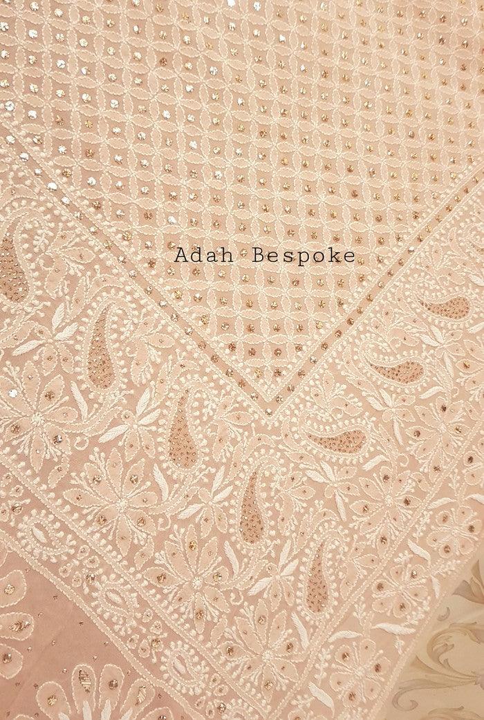 Rosegold Pure Georgette Chikankari Lehenga - Adah Chikankari