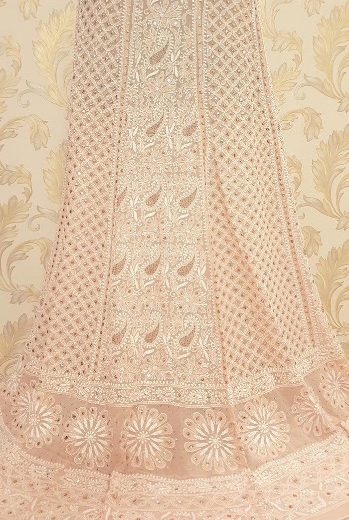 Rosegold Pure Georgette Chikankari Lehenga - Adah Chikankari