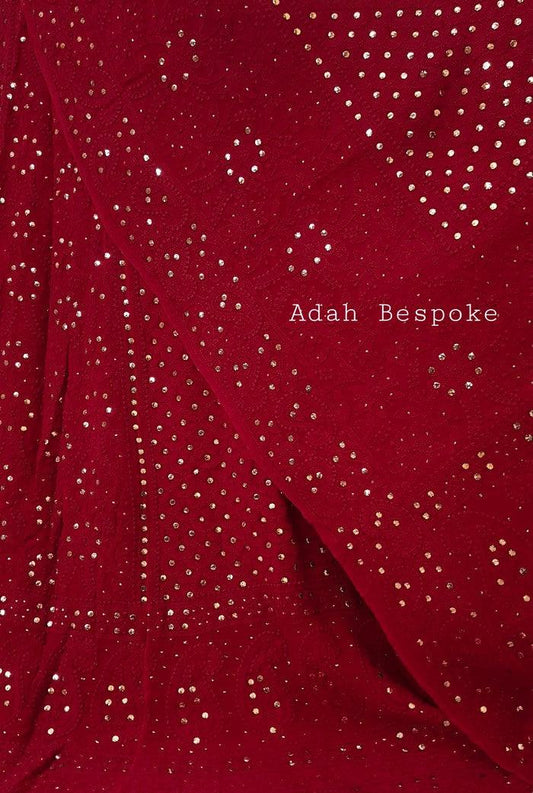 Deep Red Pure Georgette Chikankari Lehenga - Adah Chikankari