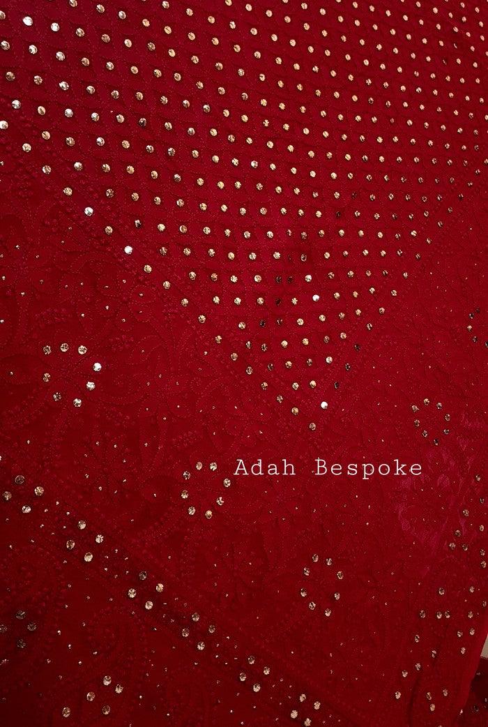 Deep Red Pure Georgette Chikankari Lehenga - Adah Chikankari