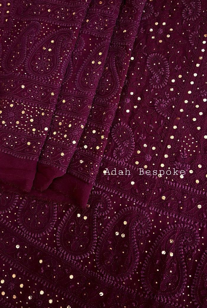 Wine Pure Georgette Chikankari Lehenga - Adah Chikankari