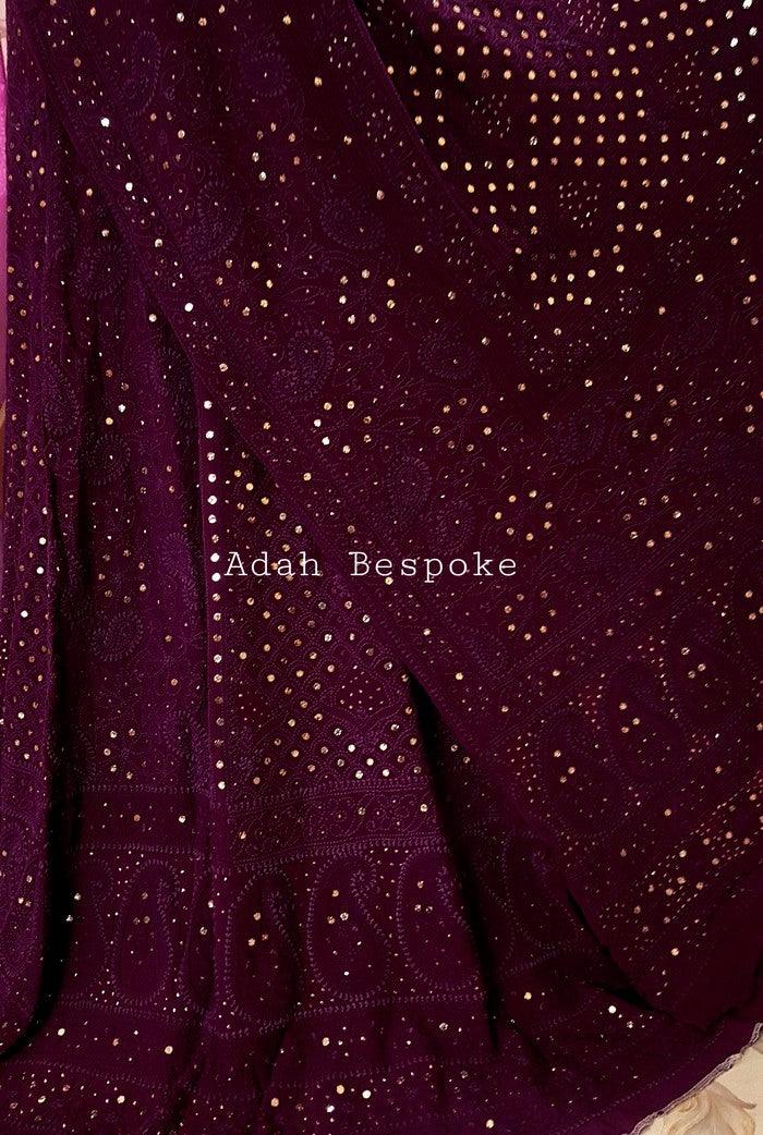 Wine Pure Georgette Chikankari Lehenga - Adah Chikankari