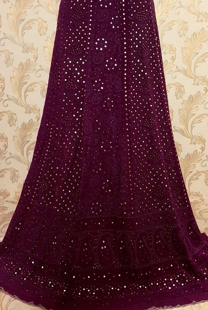 Wine Pure Georgette Chikankari Lehenga - Adah Chikankari