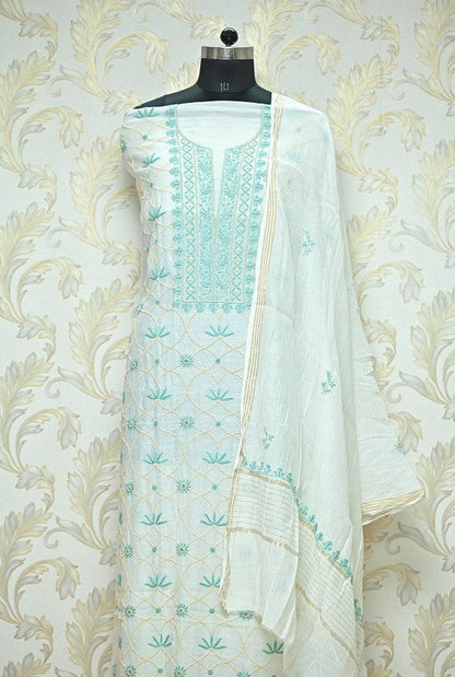 Chikankari Mul Chanderi Suit ( Pearl Work ) - Adah Chikankari