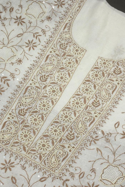 Chikankari Mul Chanderi Suit ( Pearl n Sequins ) - Adah Chikankari