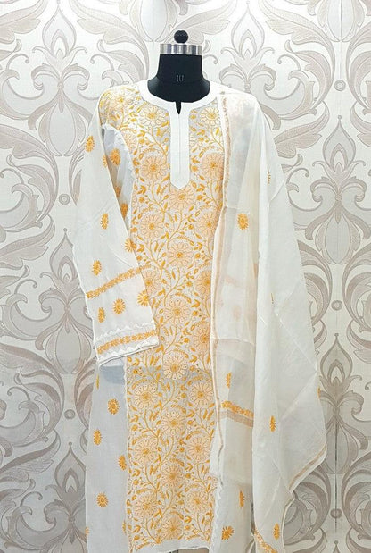 Chikankari Pure Chanderi Silk Suit - Adah Chikankari
