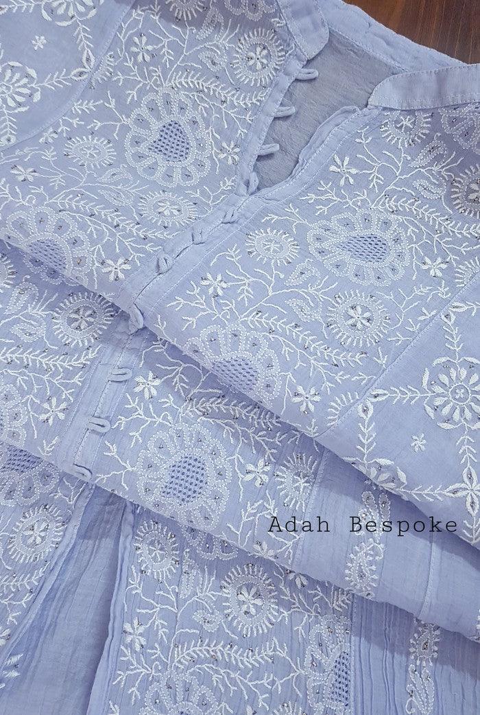 Mul Chanderi Designer Anarkali ( Semi Stitched ) - Adah Chikankari