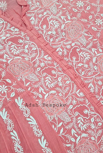 Mul Chanderi Designer Anarkali ( Semi Stitched ) - Adah Chikankari