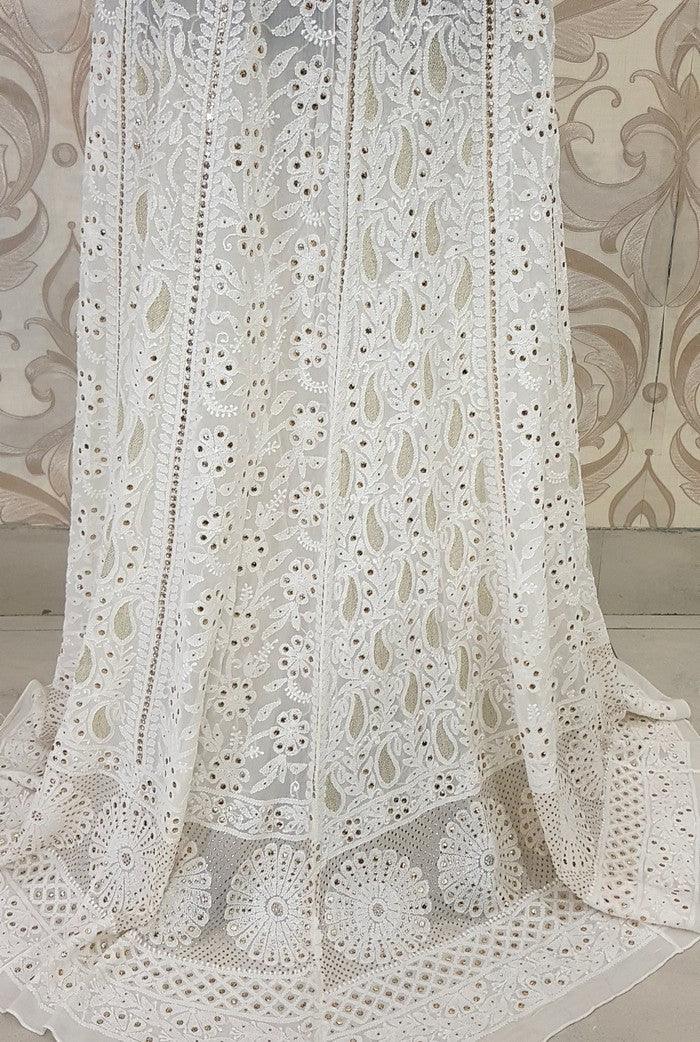 Buy Ivory Net Embroidery Chikankari Straight Neck Work Lehenga Set For  Women by Vandana Sethi Online at Aza Fashions.