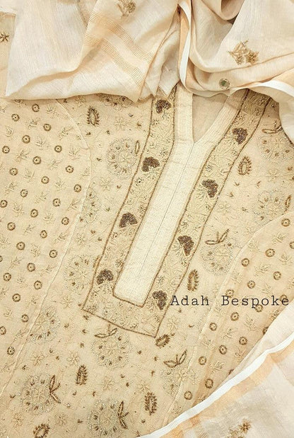 Tissue Silk Designer Suit ( Pearl & Cutdana ) - Adah Chikankari