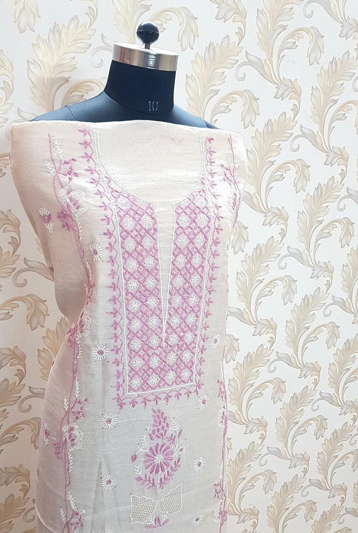Tissue Silk Designer Suit ( Kurta & Dupatta ) - Adah Chikankari