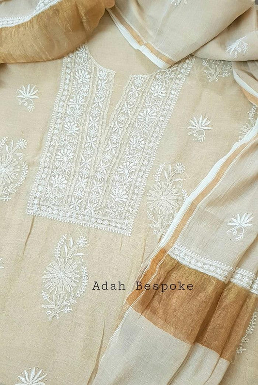 Chikankari Tissue Silk Suit ( Kurta & Dupatta ) - Adah Chikankari