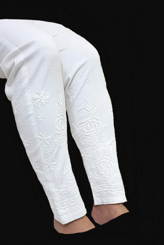Chikankari Cotton Stretchable Pants ( With Pockets ) - Adah Chikankari