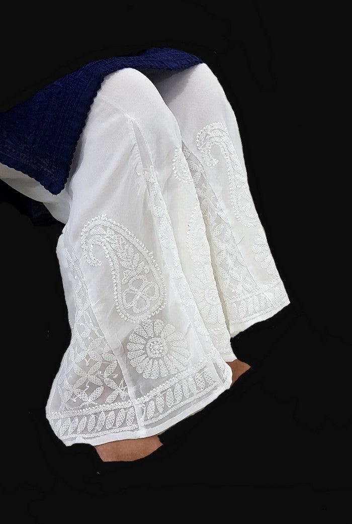 White Chikankari Stretchable Pant for Women With Pocket Handmade Indian  Bottoms Casual Wear - Etsy