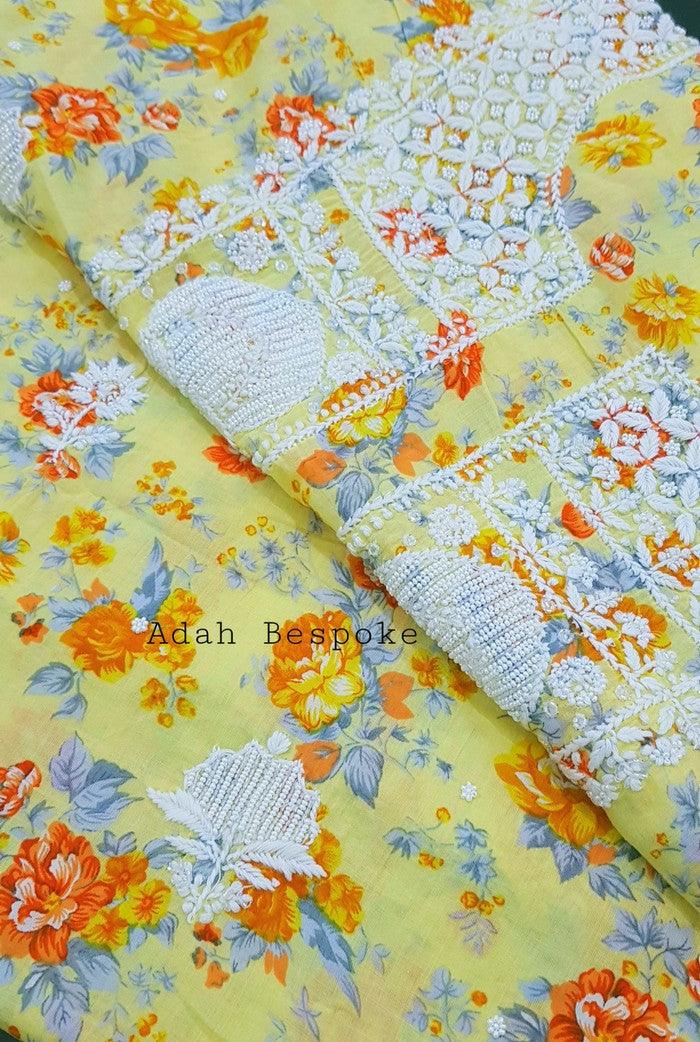 Chikankari Cotton Kurta Fabric ( Pearl Work )