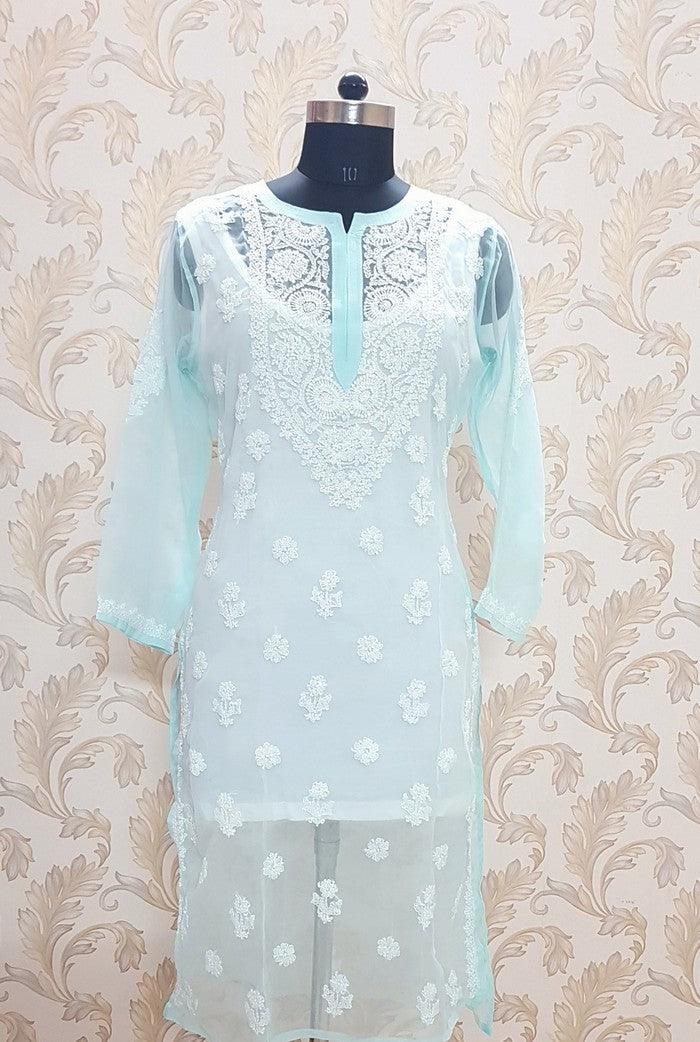 robes d'été en coton blanc brodé Taille indienne Kurta plus taille (L robes d'été en coton blanc brodé Taille indienne Kurta plus taille (L