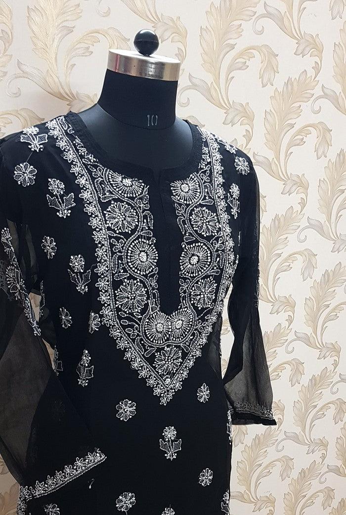 Chikankari Semigeorgette Kurta - Adah Chikankari