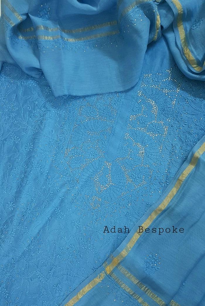 Chikankari Chanderi Silk Suits ( Kurta & Dupatta ) - Adah Chikankari