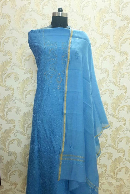 Chikankari Chanderi Silk Suits ( Kurta & Dupatta ) - Adah Chikankari