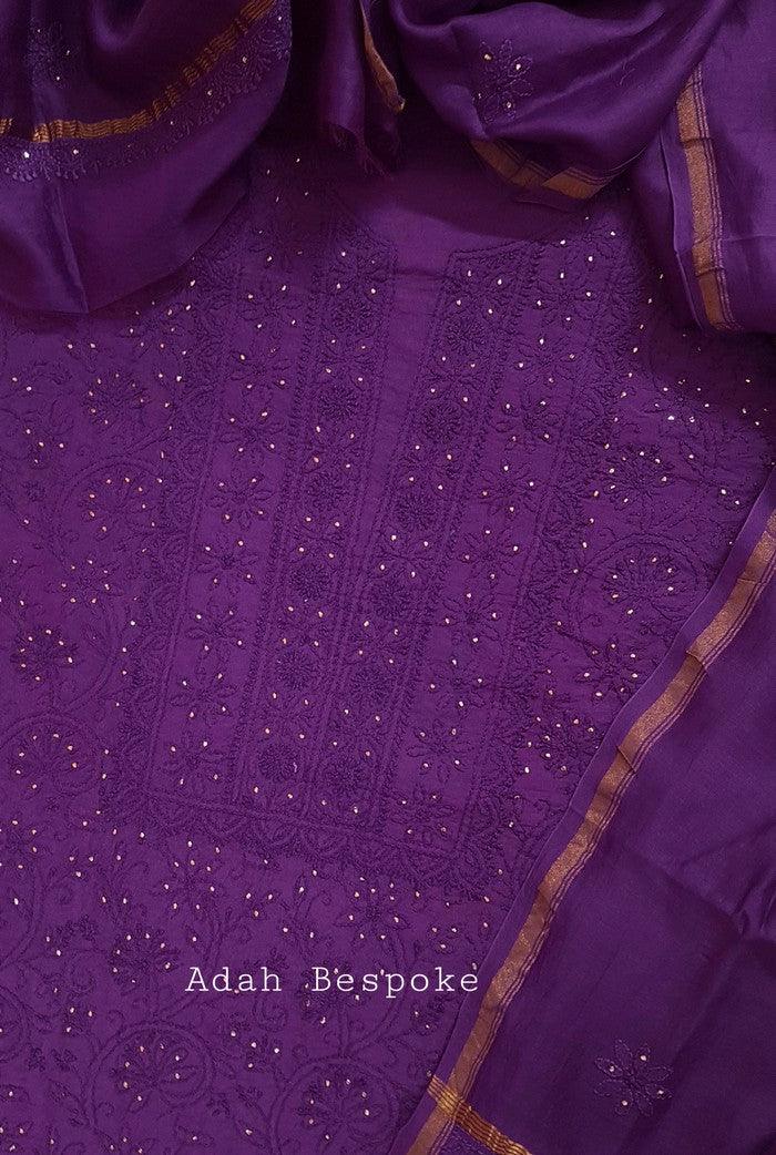 Chikankari Chanderi Silk Suits ( Kurta & Dupatta ) - Adah Chikankari