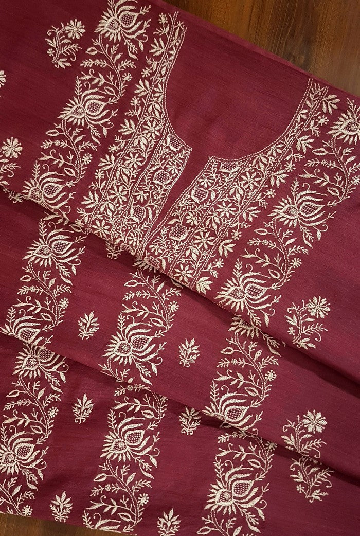 Chikankari Moonga Silk Set ( Do Taar )