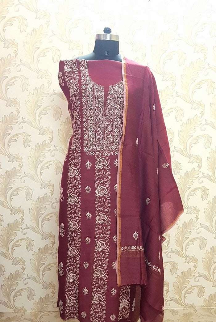 Chikankari Moonga Silk Set ( Do Taar )