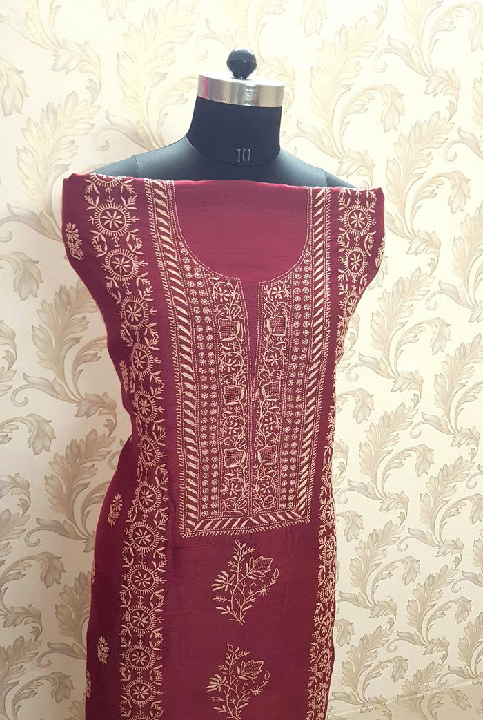 Chikankari Moonga Silk Set ( Do Taar )