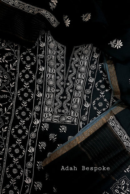 Chikankari Moonga Silk Set ( Do Taar )