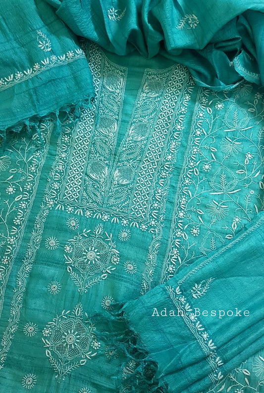 Chikankari Khadi Silk Set ( Do Taar )