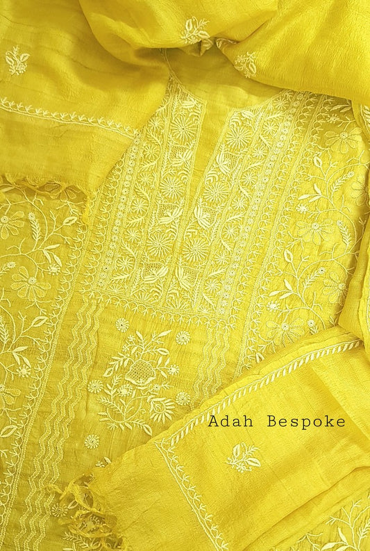 Chikankari Khadi Silk Set ( Do Taar )