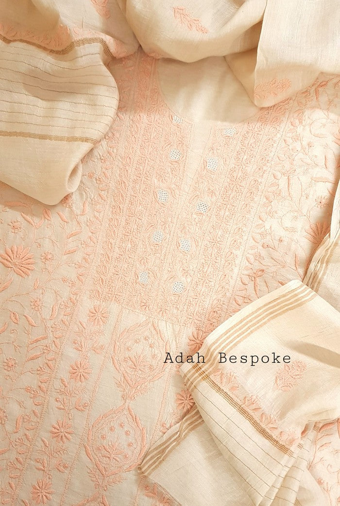 Chikankari Moonga Silk Set ( Do Taar )