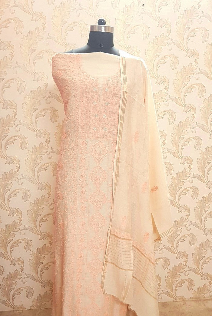 Chikankari Moonga Silk Set ( Do Taar )