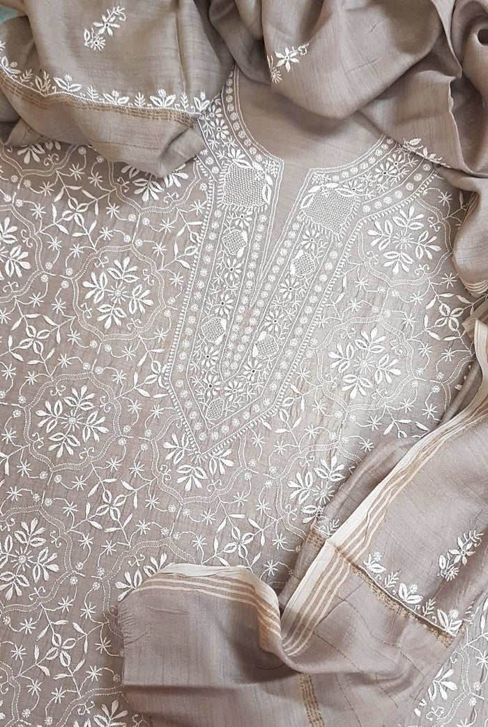 Chikankari Moonga Silk Set ( Do Taar )