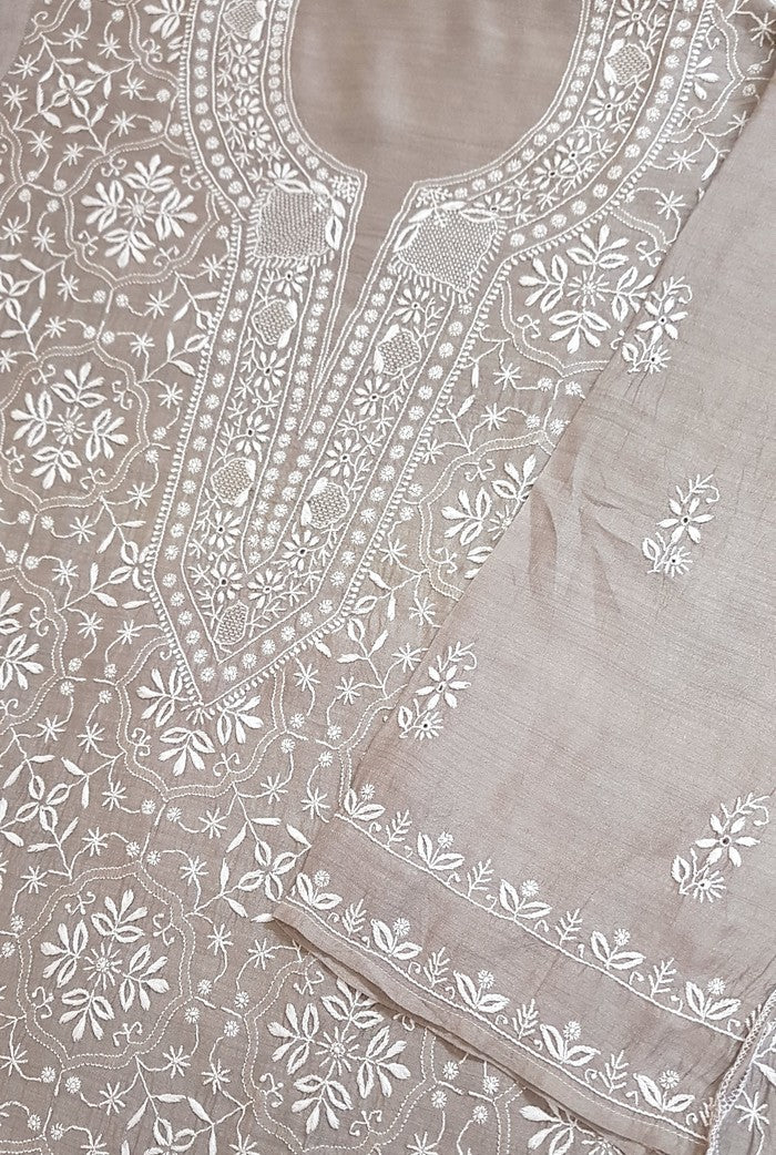 Chikankari Moonga Silk Set ( Do Taar )